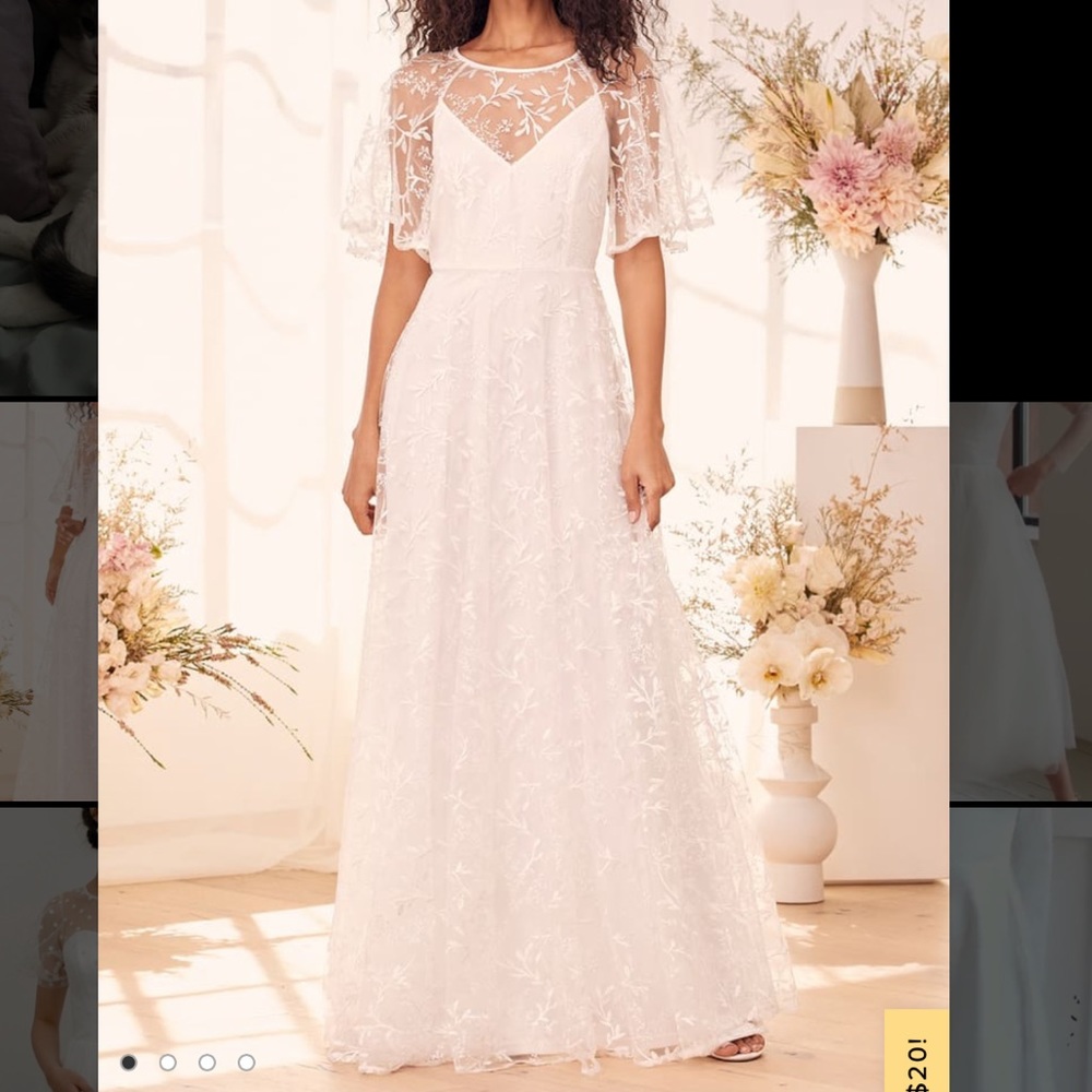 White embroidered backless maxi dress/wedding dress